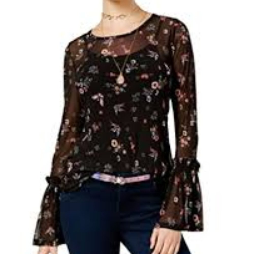 Freshman Juniors' Printed Bell-Sleeved Blouse NWT